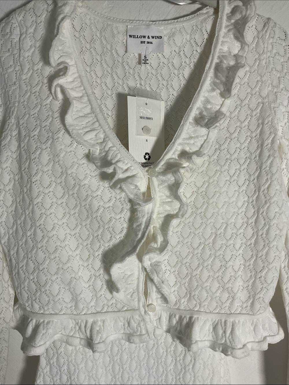 Willow & Wind White Pointelle Knit 2-Piece Dress & Cardigan Set Size S NWT - Picture 2 of 9